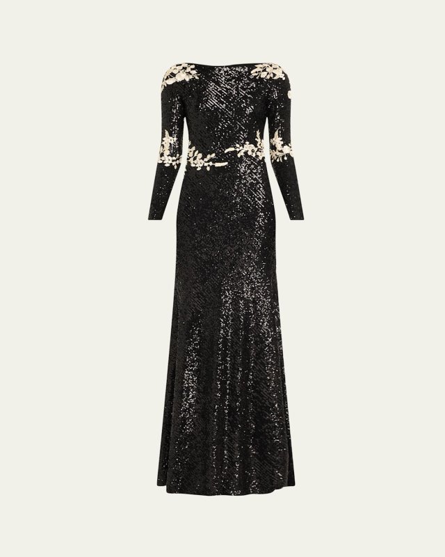 Floral Embroidered Sequined Trumpet Gown